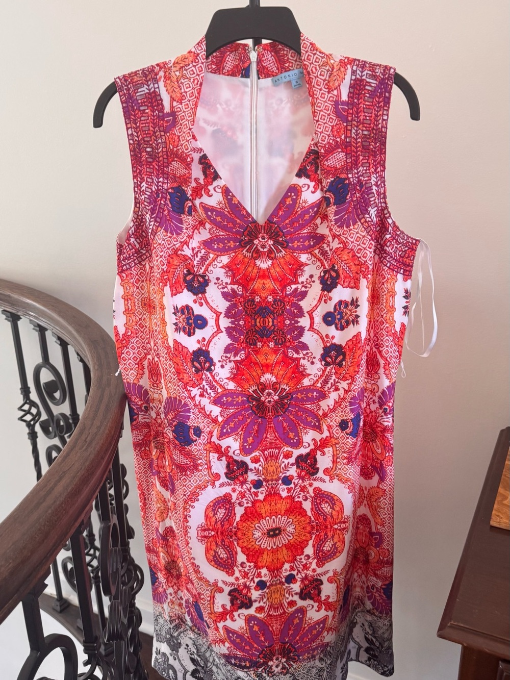 ANTONIO MELANI Red, Purple & Pink Sleeveless Midi Dress